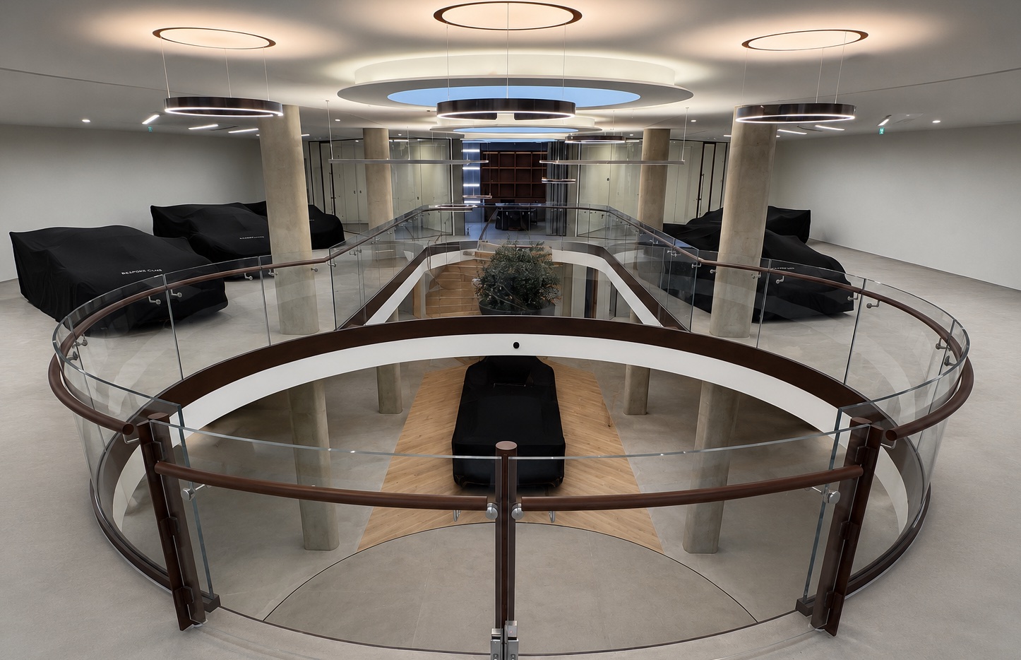 Architectural lighting installation in a premium automotive showroom